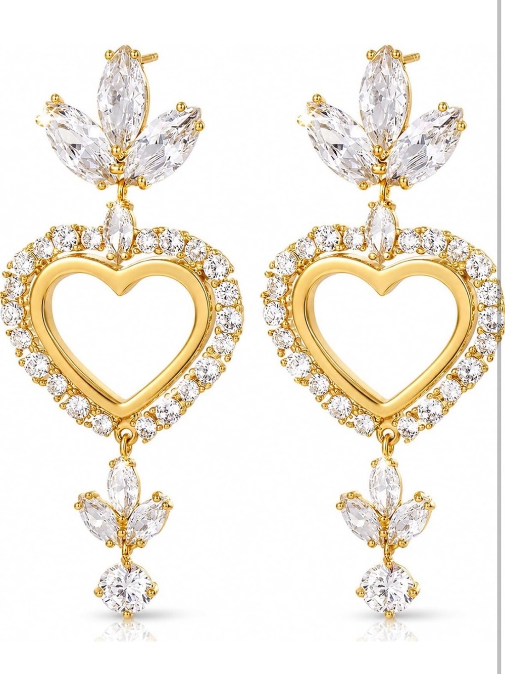 14K Gold Plated Heart Dangle Earrings Hypoallergenic Sterling Silver Post NWT